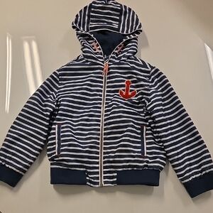 Navy and White Striped Hoodie with Red Anchor Toddler Boys Size 4/5T (110 cm)